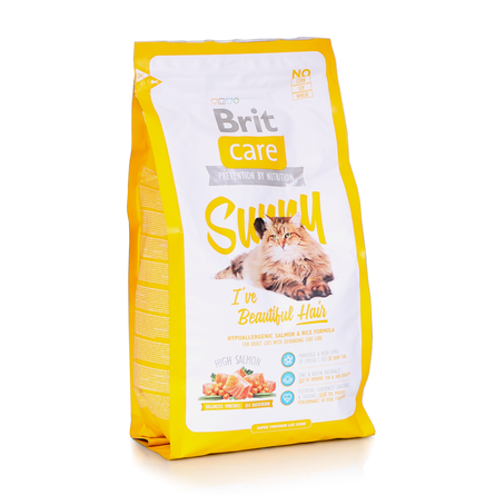 Brit Care Cat Sunny Beautiful Hair Сухой корм для взрослых длинношерстных кошек (с лососем и курицей) – интернет-магазин Ле’Муррр